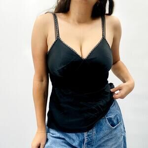 Vintage express S silk satin rhinestone peplum cami